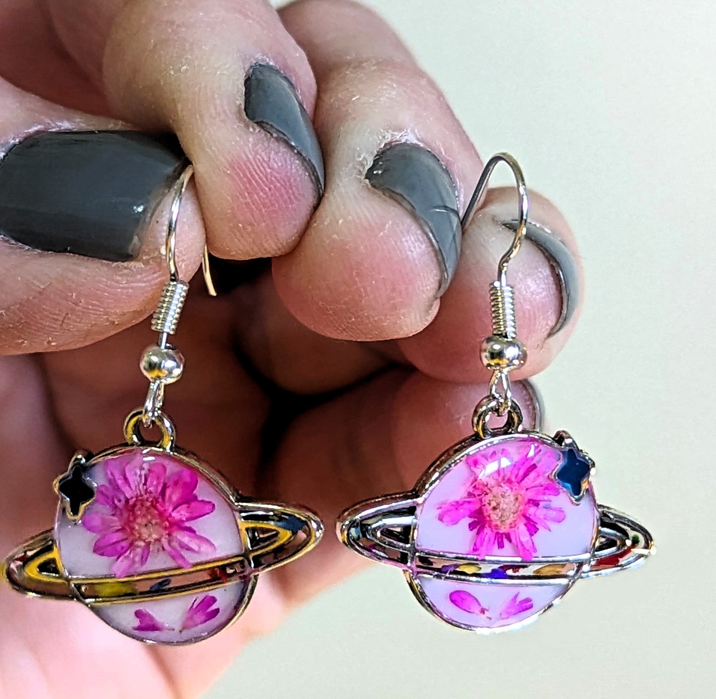 Pink Daisy Saturn/Planet Earrings