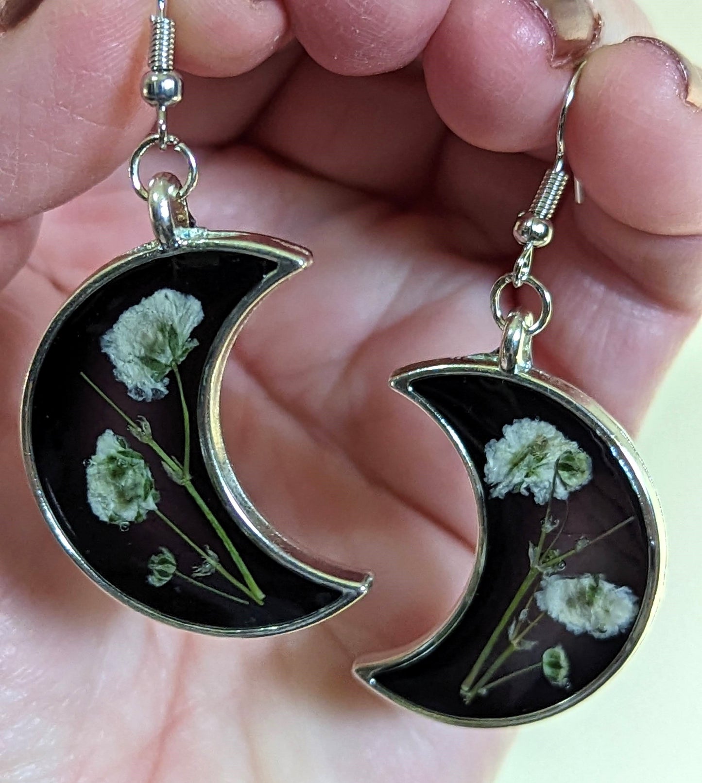 Baby's Breath Moon Earrings-Sue
