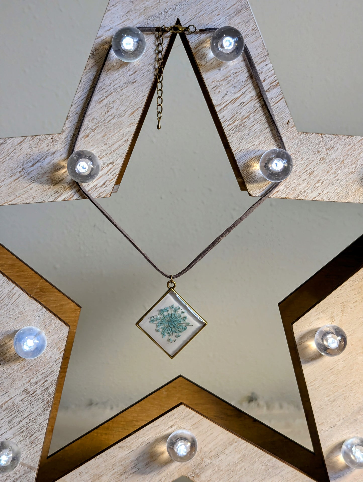 Baby Blue Queen Anne's Lace Square Necklace