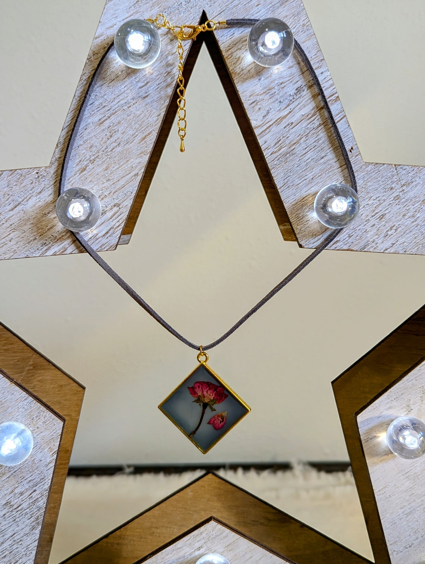 Dark Pink Rose Square Necklace