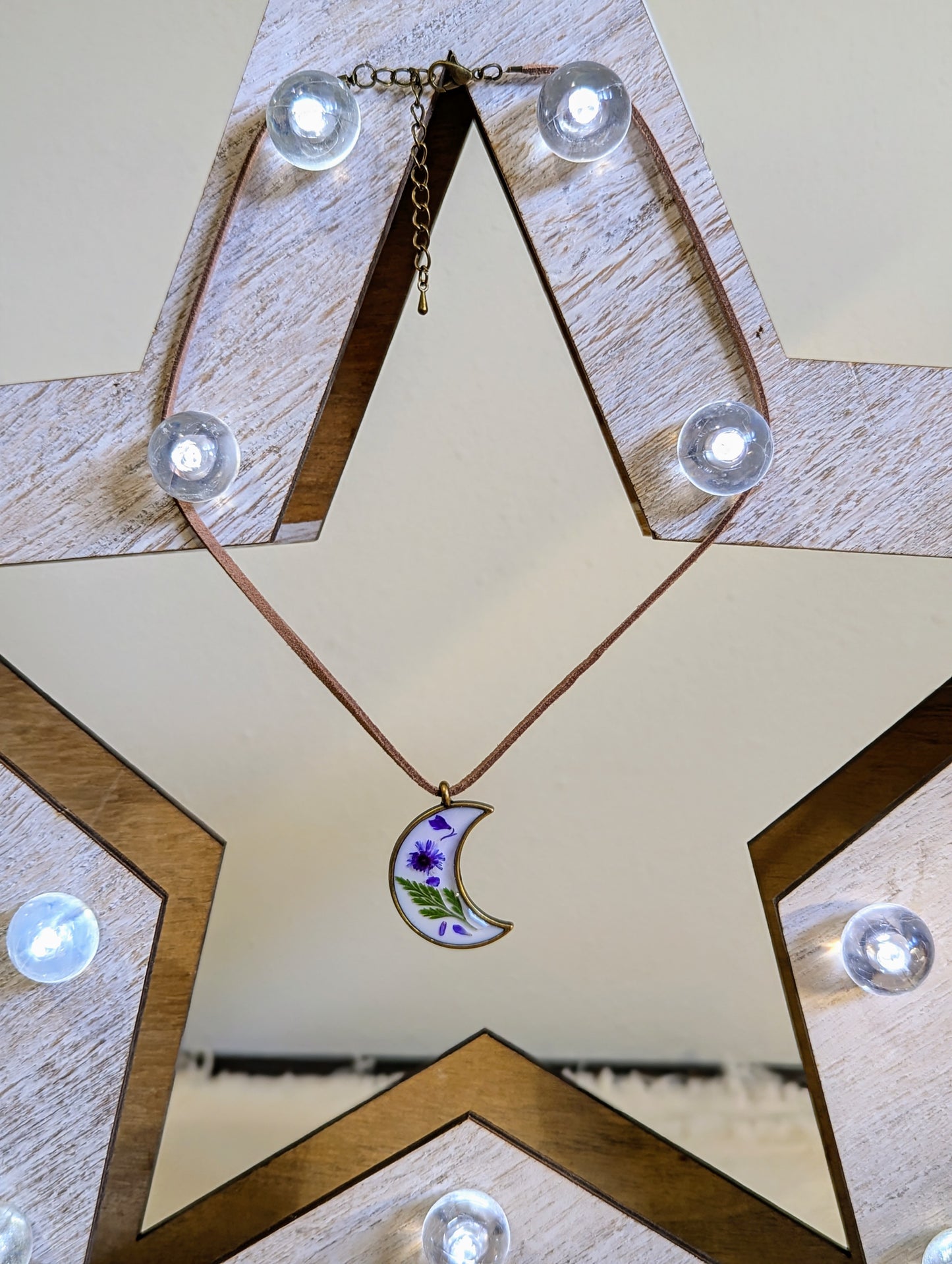 Purple Daisy & Fern Moon Necklace