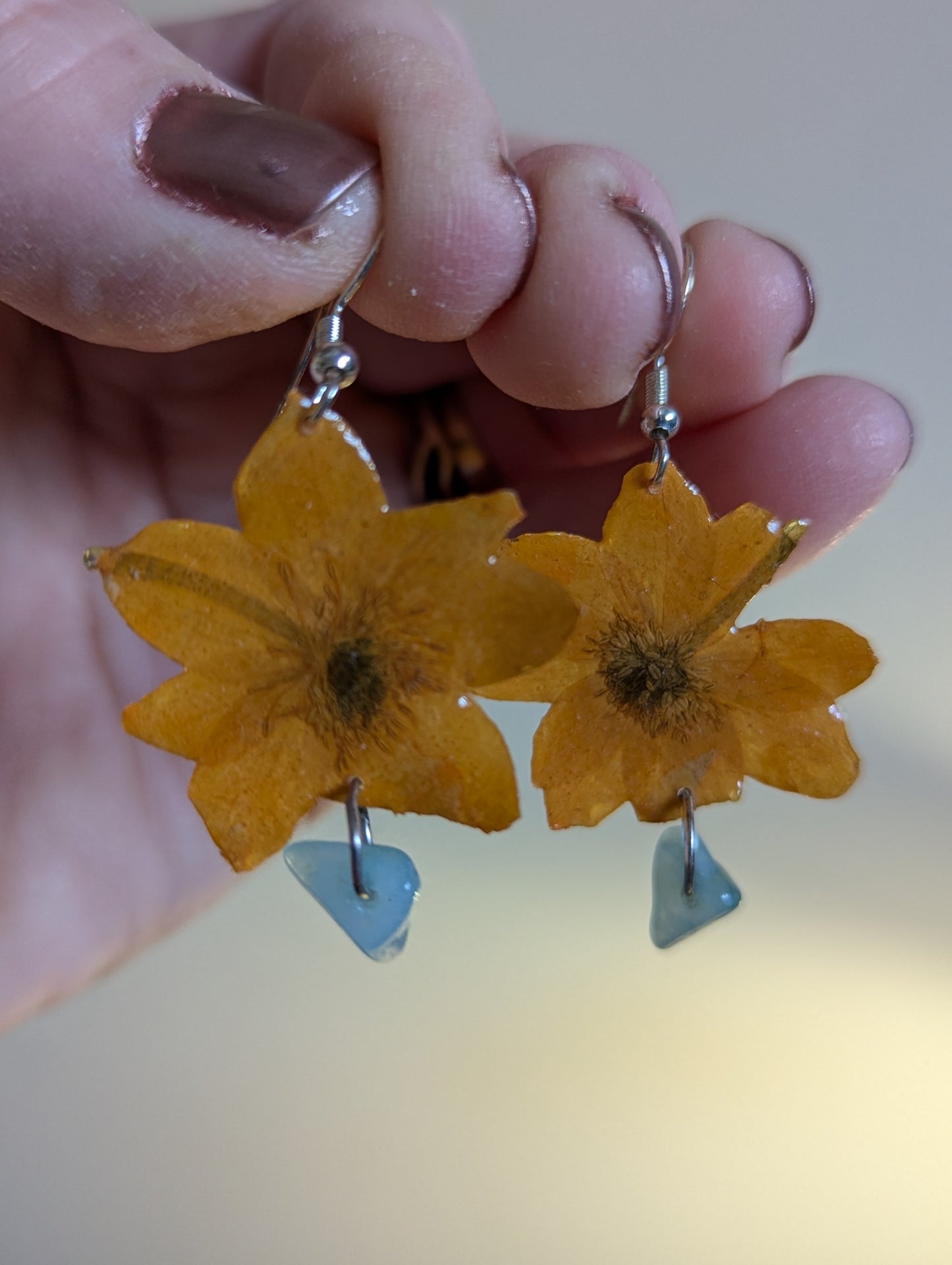 Orange Wildflower Natural Form Earrings w/ Gemstones