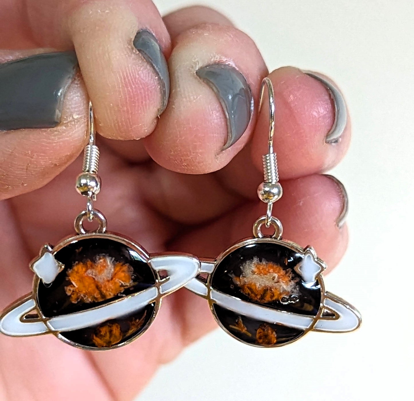 Orange & White Baby's Breath Saturn/Planet Earrings