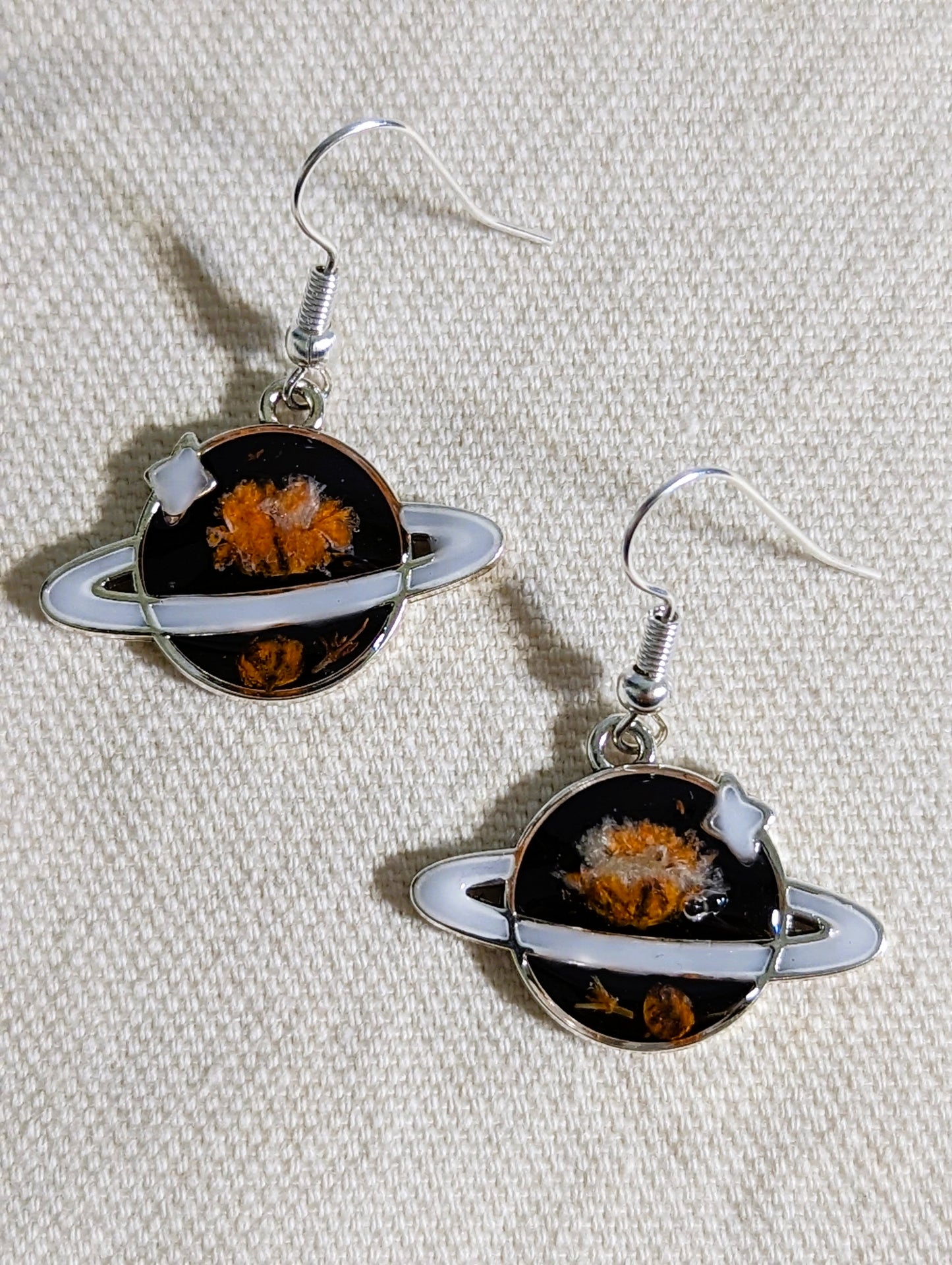 Orange & White Baby's Breath Saturn/Planet Earrings