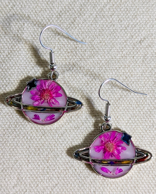 Pink Daisy Saturn/Planet Earrings
