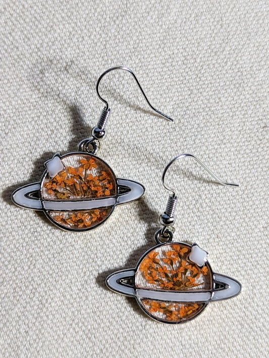 Orange Queen Anne's Lace Saturn/Planet Earrings