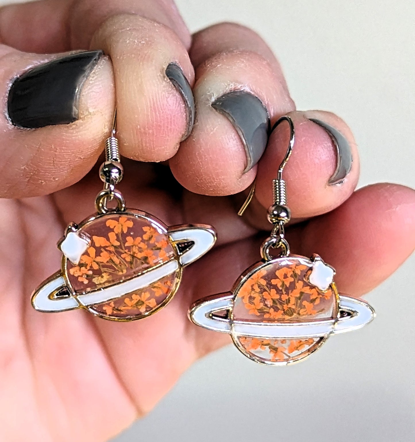 Orange Queen Anne's Lace Saturn/Planet Earrings