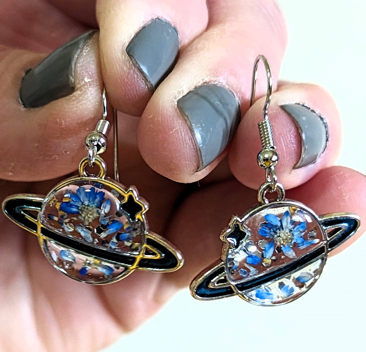 Blue Daisy Saturn/Planet Earrings
