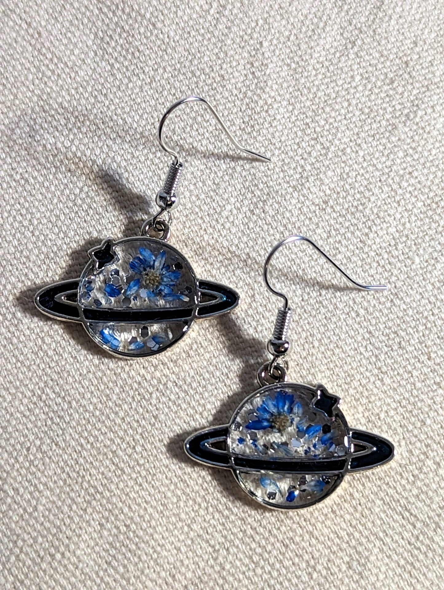 Blue Daisy Saturn/Planet Earrings