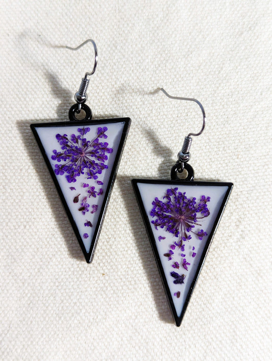 Purple Queen Anne's Lace Triangle Earrings