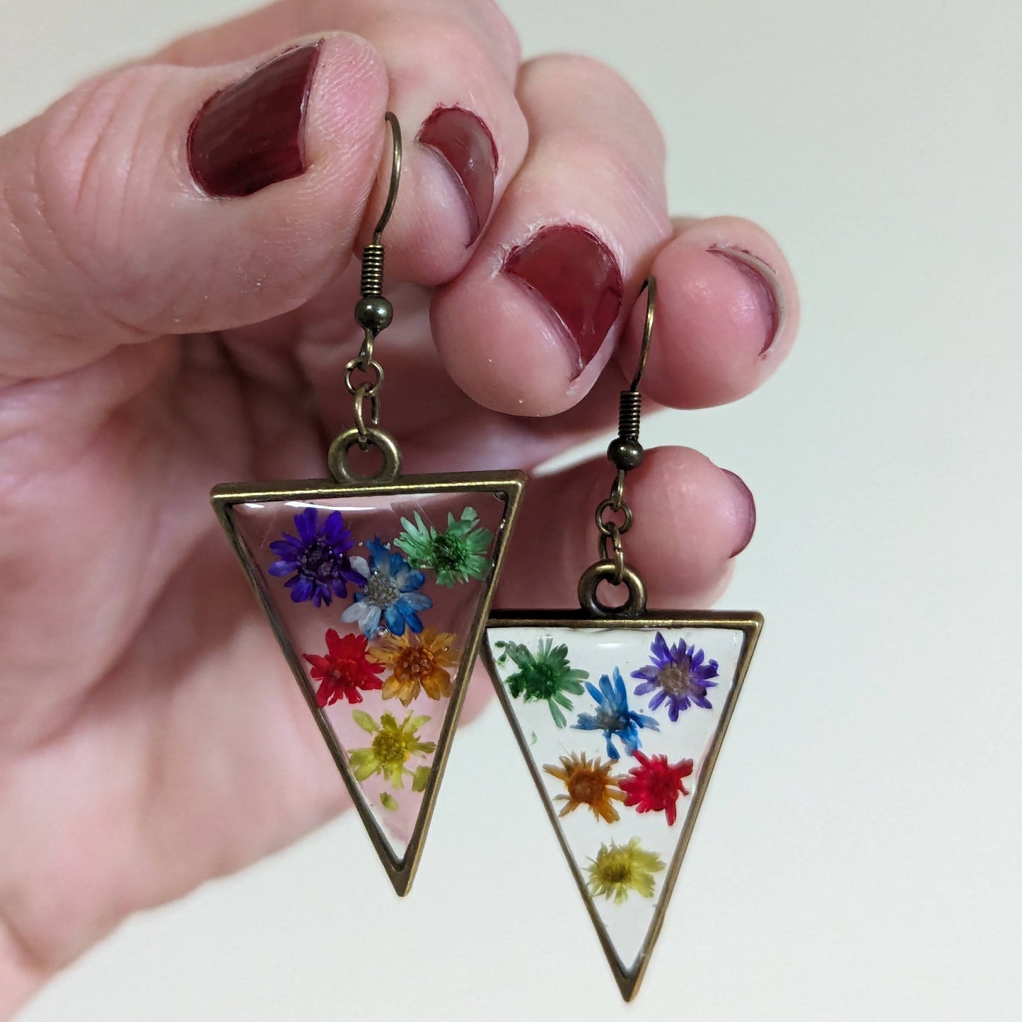 Rainbow Daisy Triangle Earrings