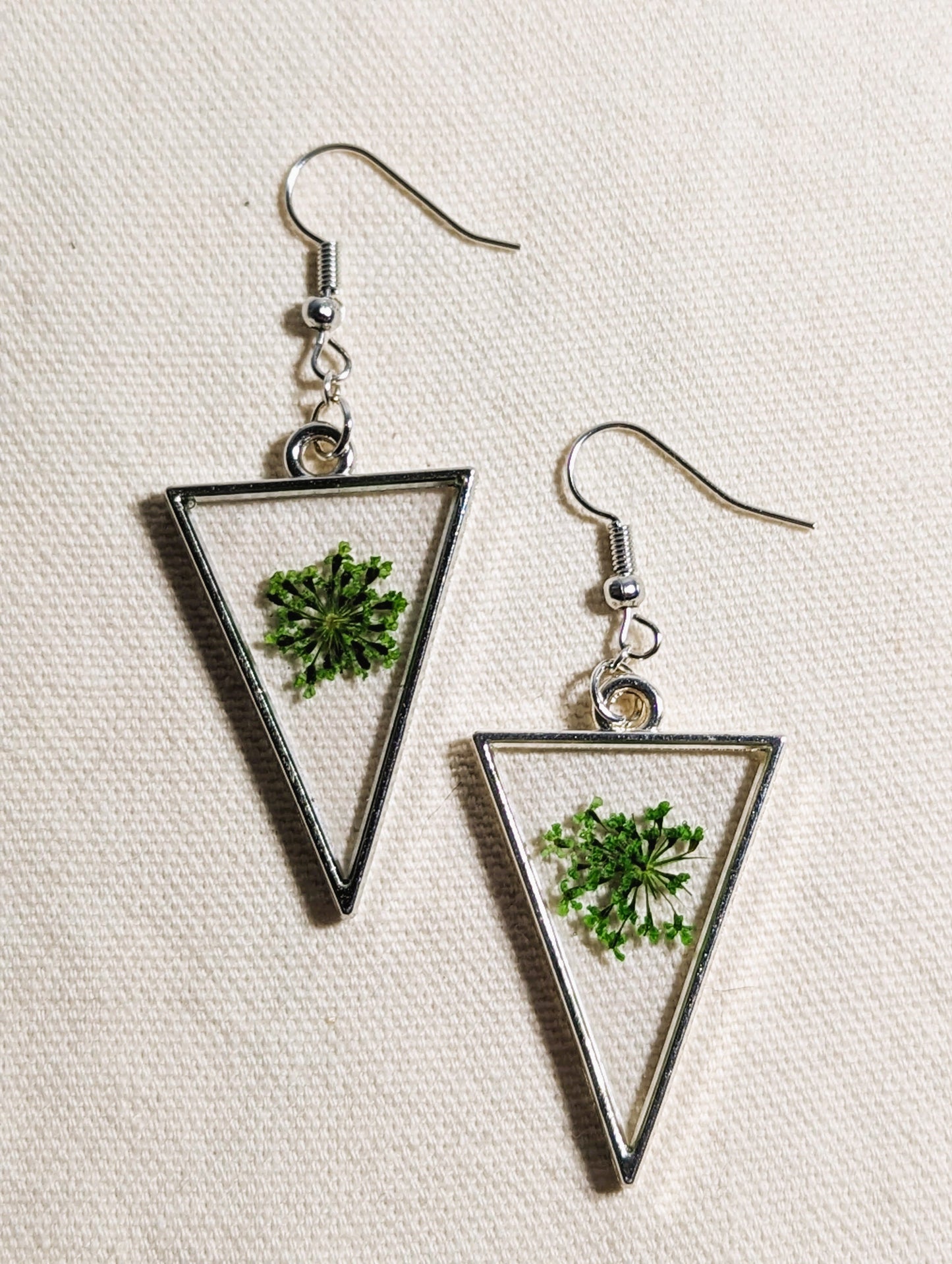 Green Queen Anne's Lace Triangle Earrings