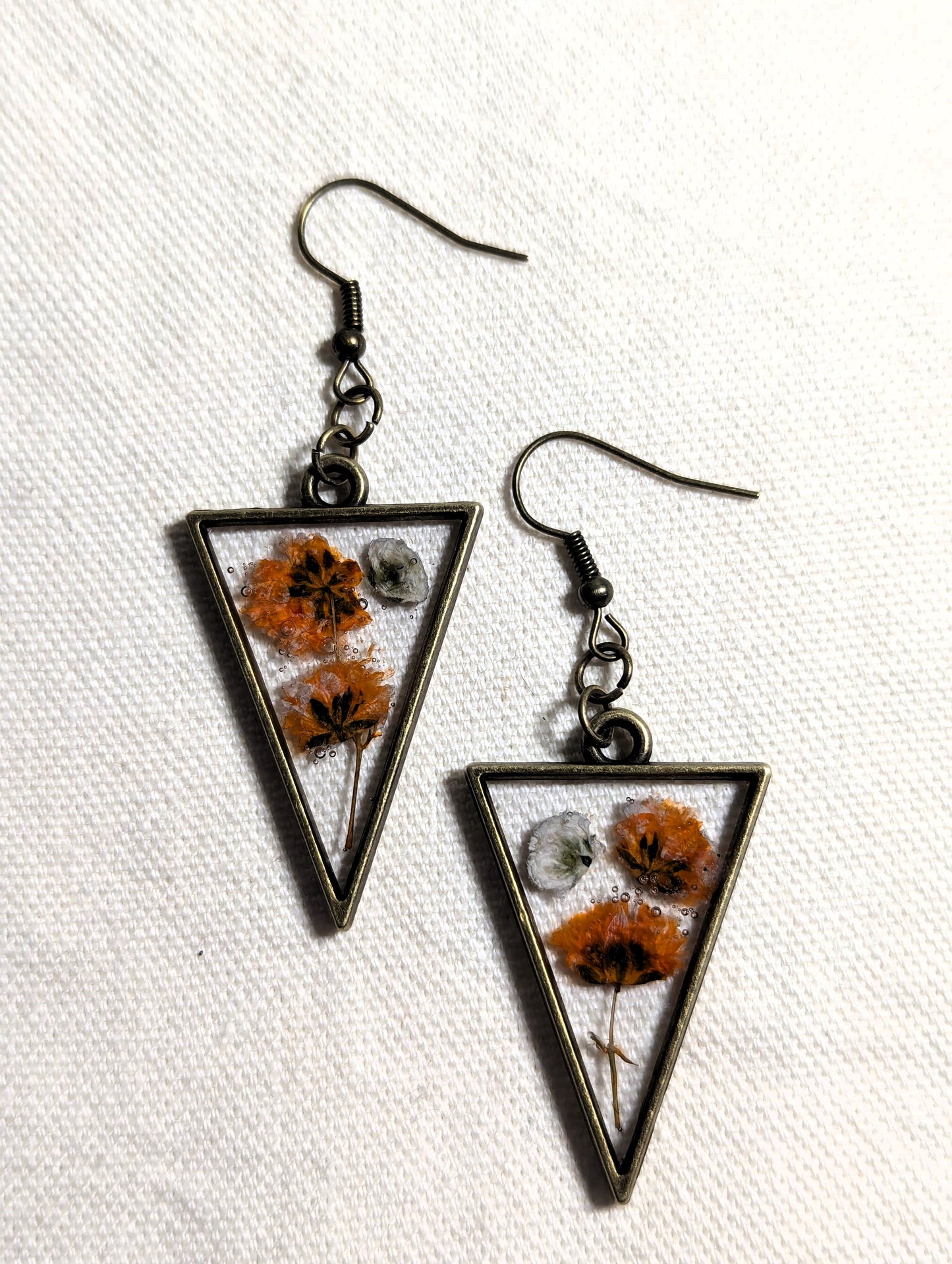 Orange & White Baby's Breath Triangle Earrings