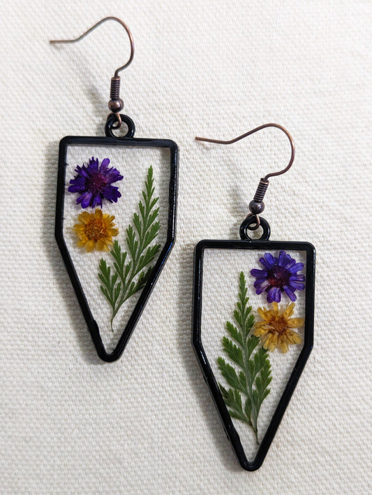 Fern & Orange and Purple Daisy Arrow Earrings