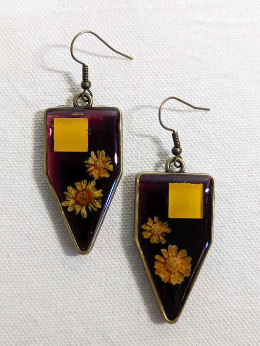 Orange Daisy & Glass Mosaic Tile Arrow Earrings