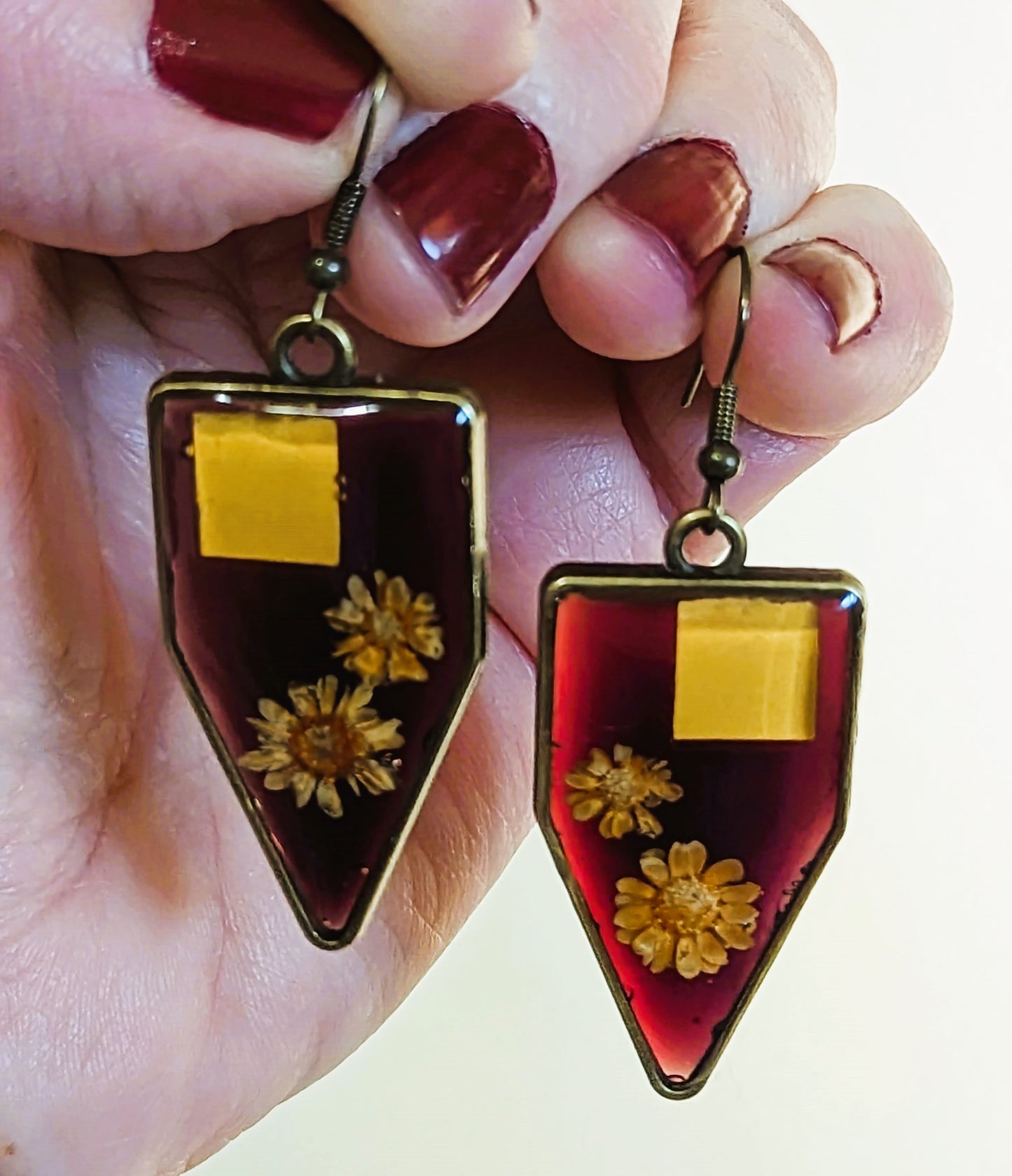 Orange Daisy & Glass Mosaic Tile Arrow Earrings