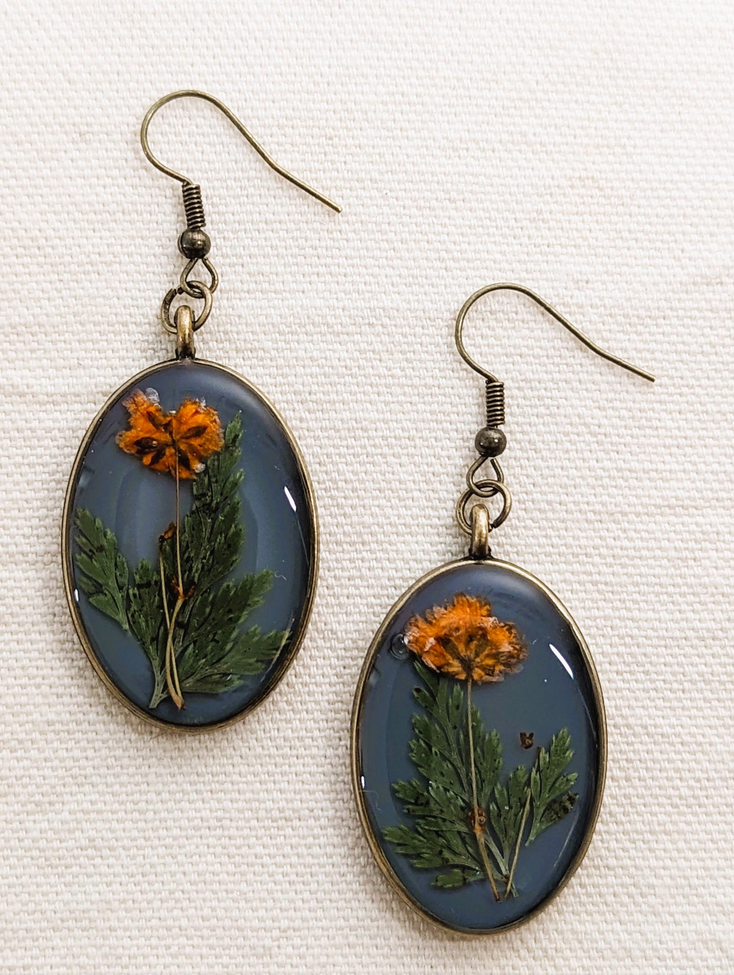 Orange Baby's Breath & Fern Oval Earrings