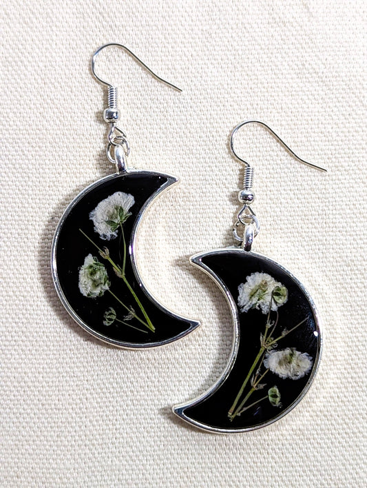 Baby's Breath Moon Earrings-Sue