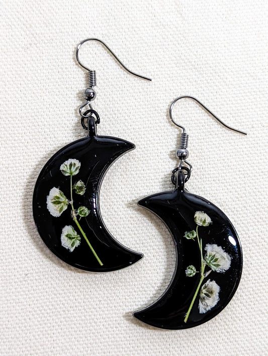 Baby's Breath Moon Earrings