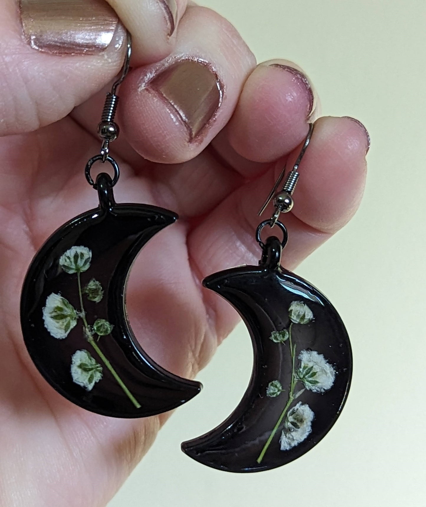 Baby's Breath Moon Earrings