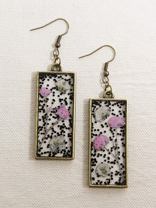 Pink & White Baby's Breath Opalescent Glitter Rectangle