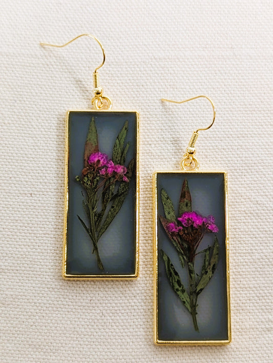 Purple Wildflower Rectangle Earrings