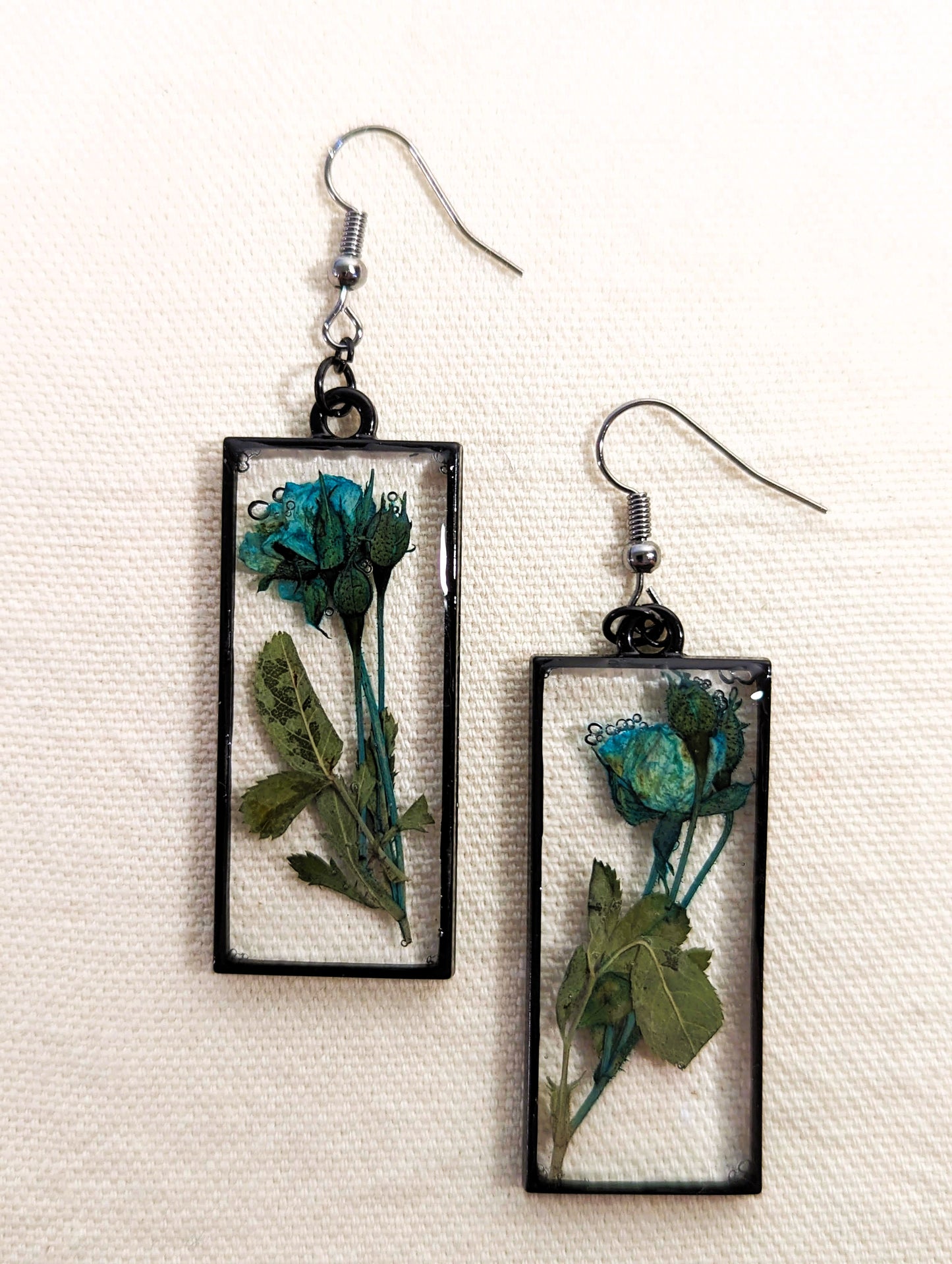 Blue Rose Rectangle Earrings