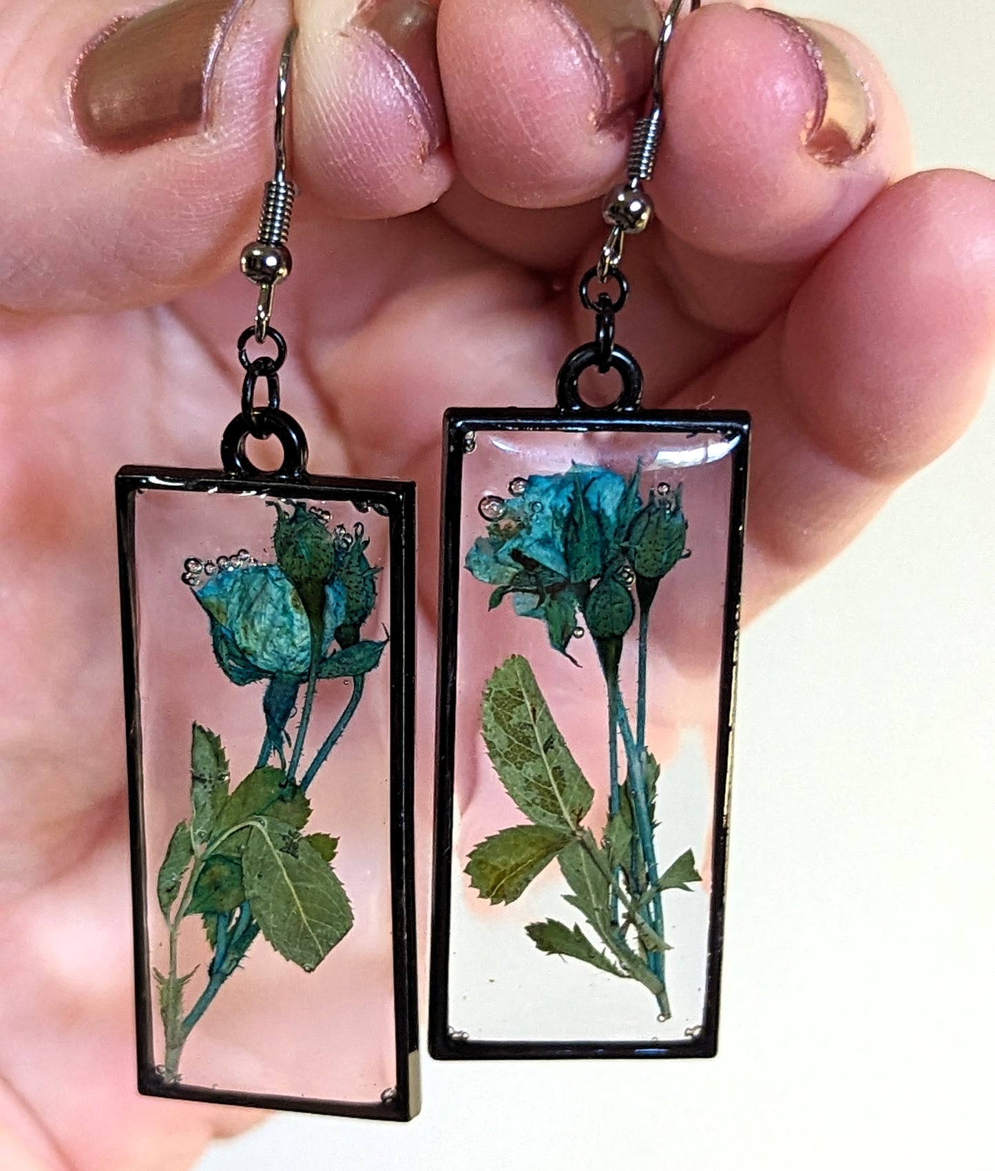 Blue Rose Rectangle Earrings