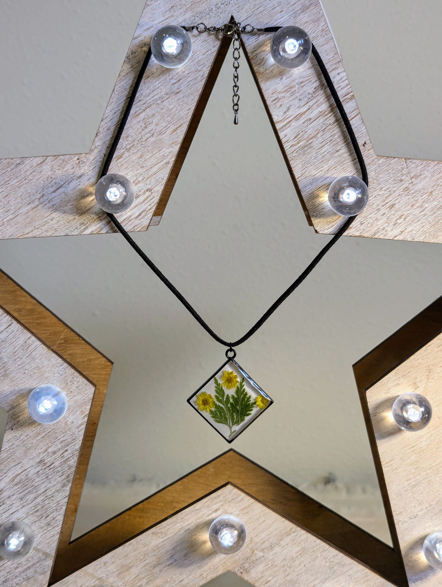 Yellow Daisy & Fern Square Necklace