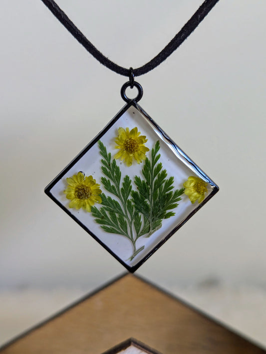 Yellow Daisy & Fern Square Necklace