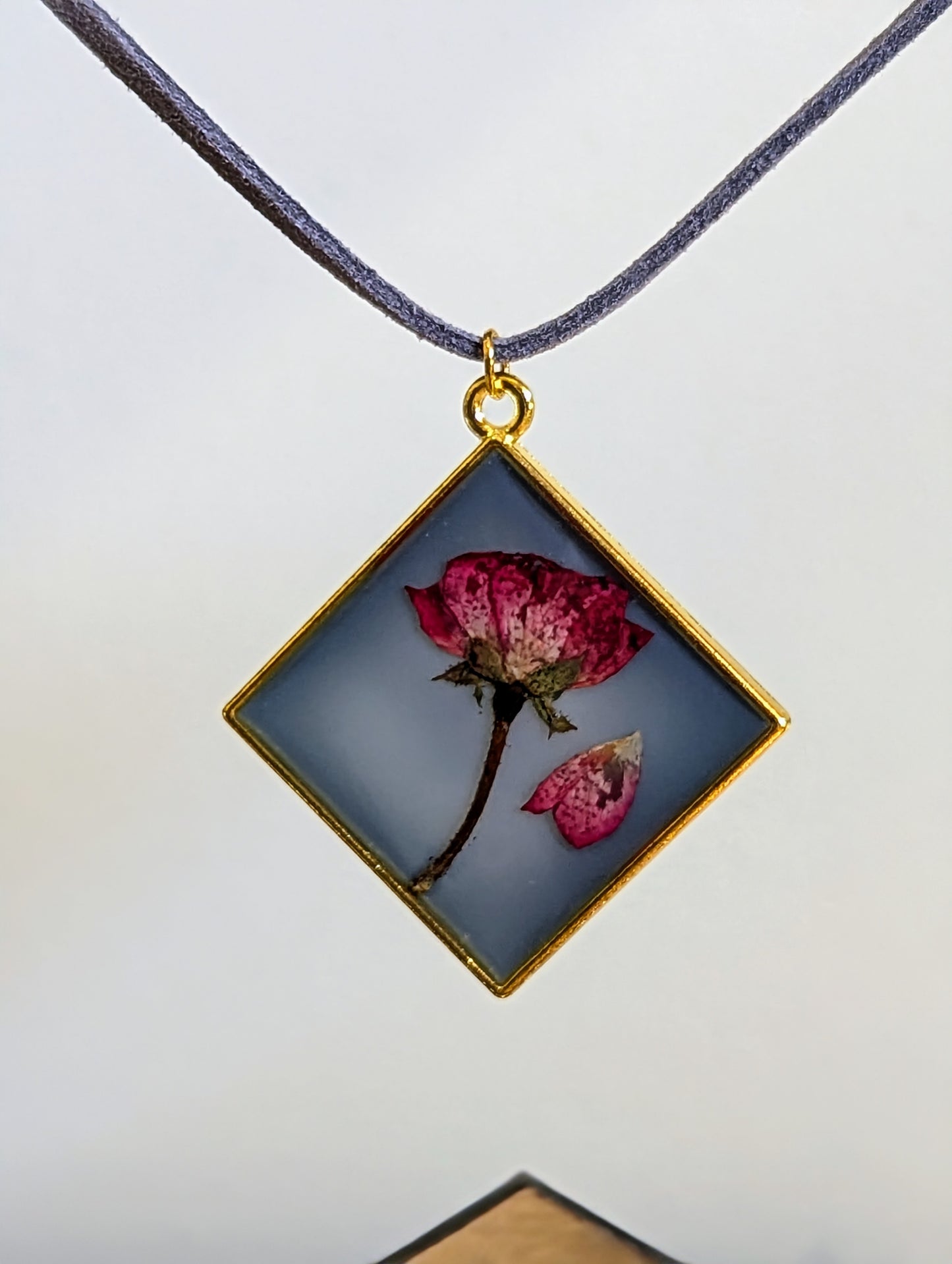 Dark Pink Rose Square Necklace