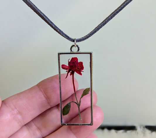 Red Rose Rectangle Necklace