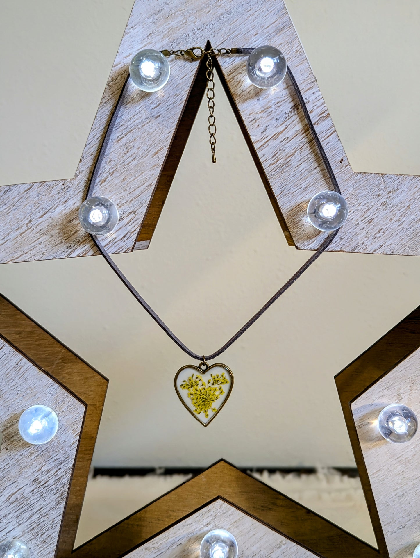 Yellow Queen Anne's Lace Heart Necklace