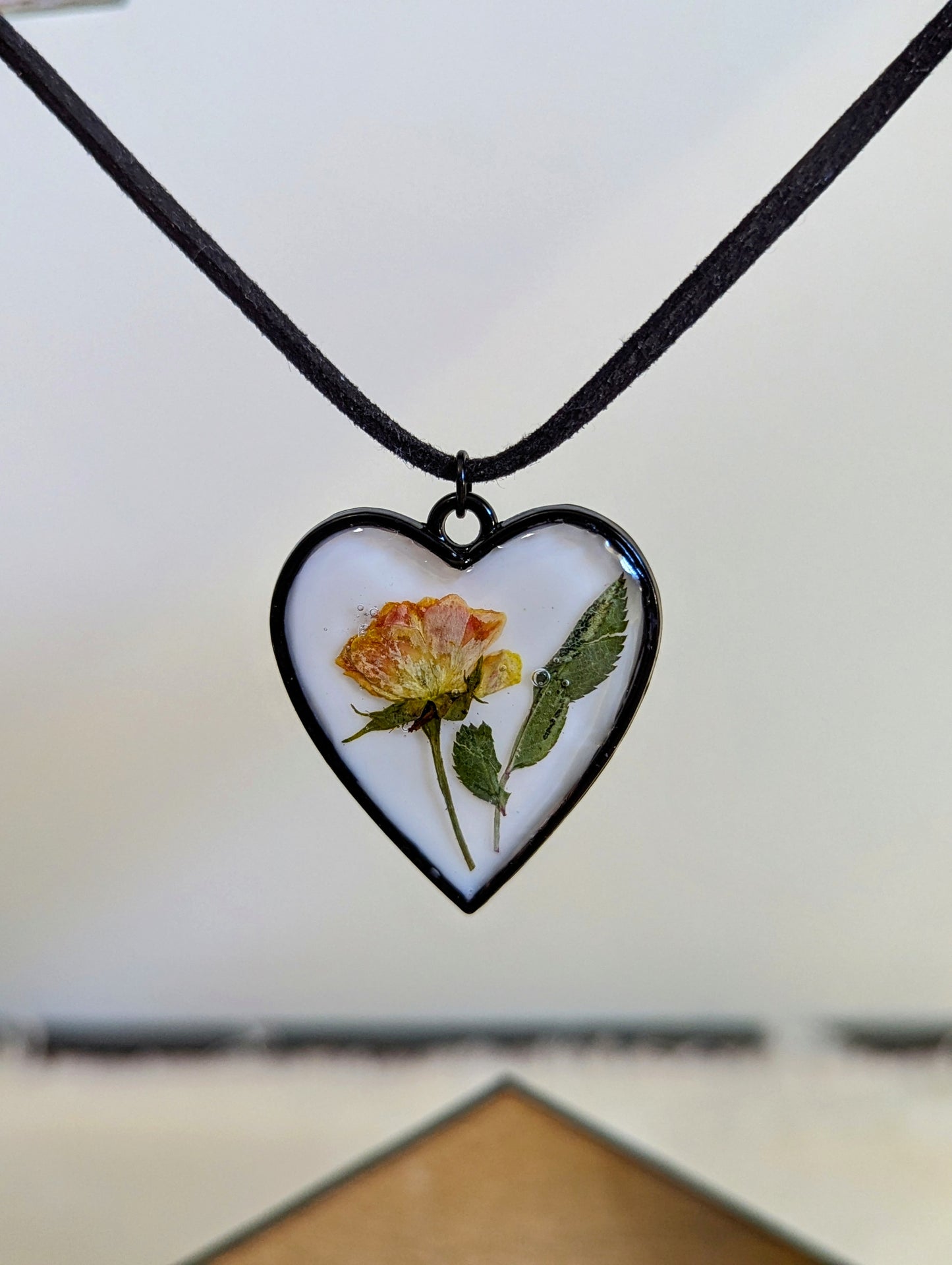Pink & Yellow Rose Heart Necklace
