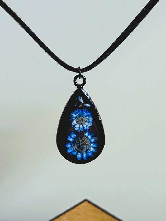 Blue Daisy Droplet Necklace