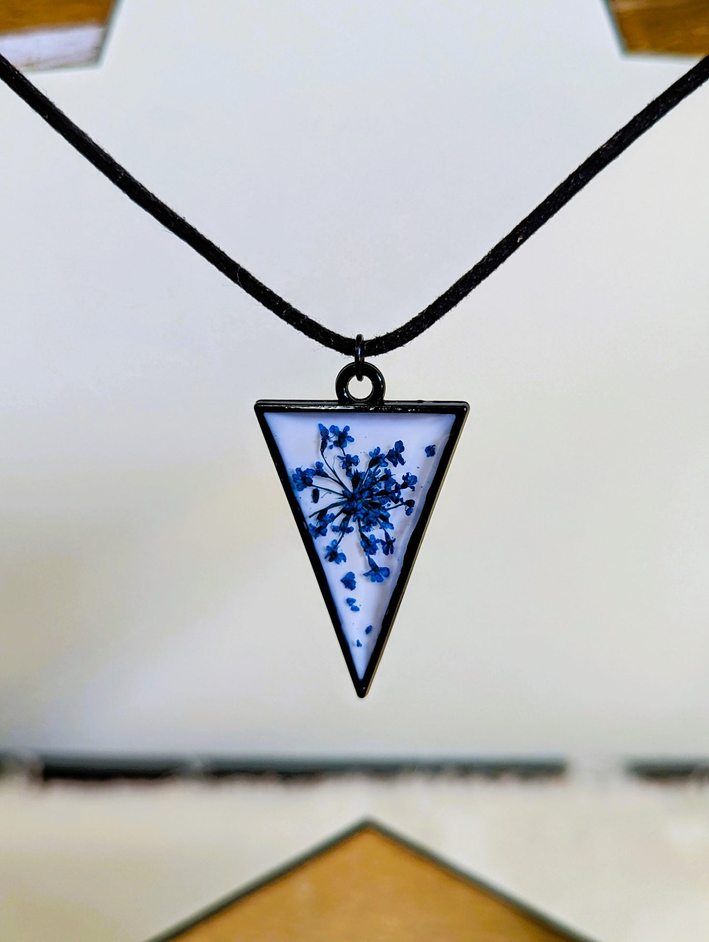 Blue Queen Anne's Lace Triangle Necklace