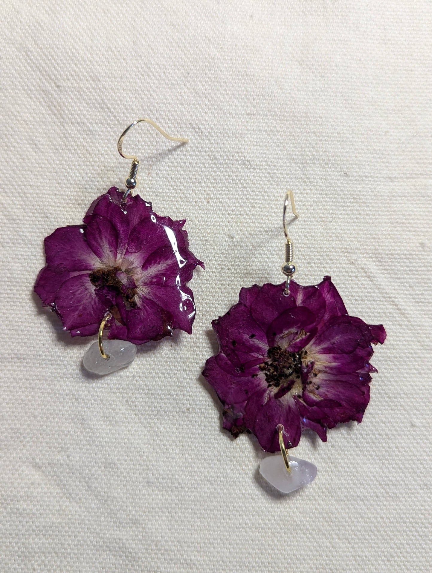 Miniature Rose Natural Form Earrings w/ Gemstones