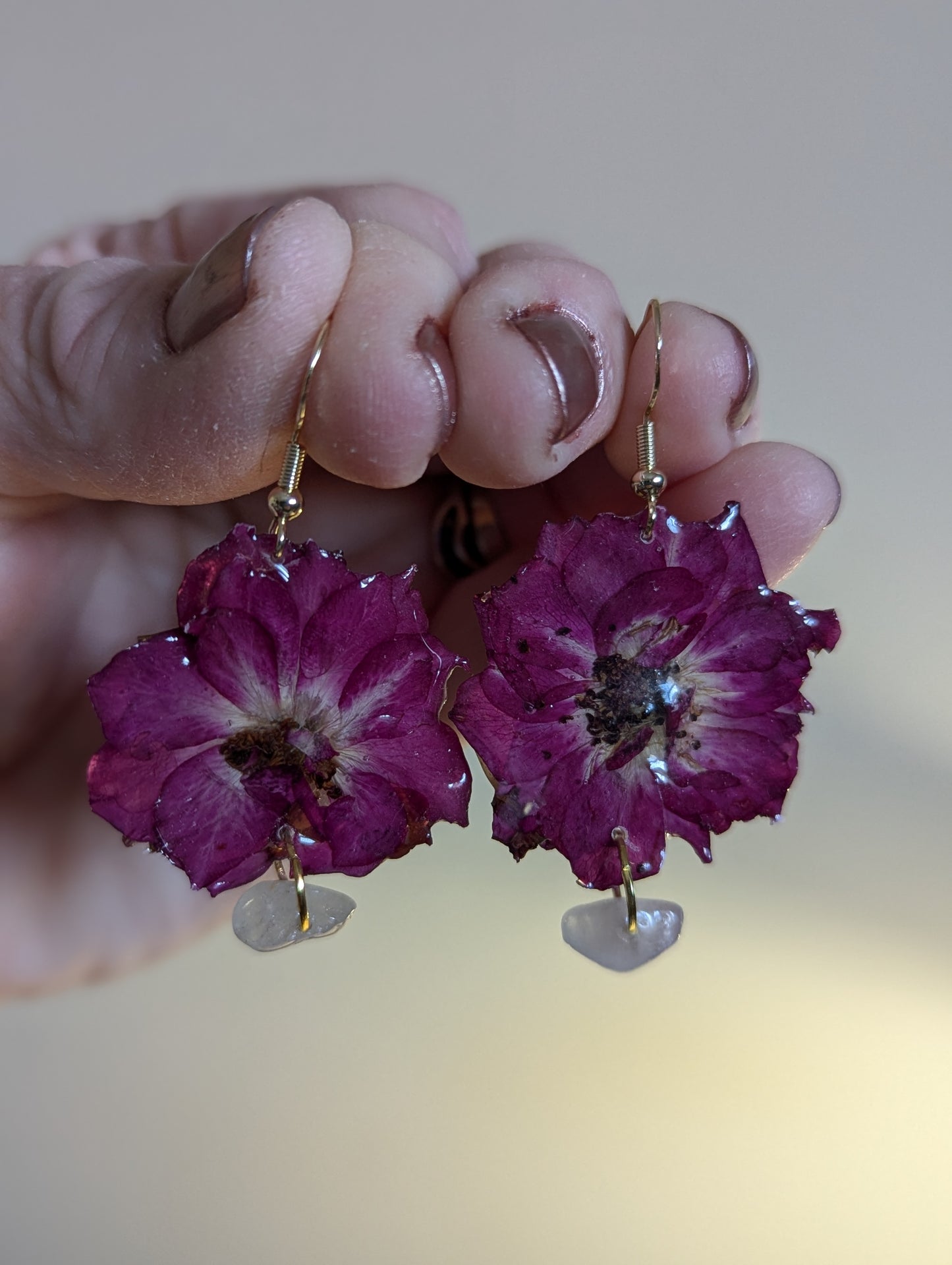 Miniature Rose Natural Form Earrings w/ Gemstones