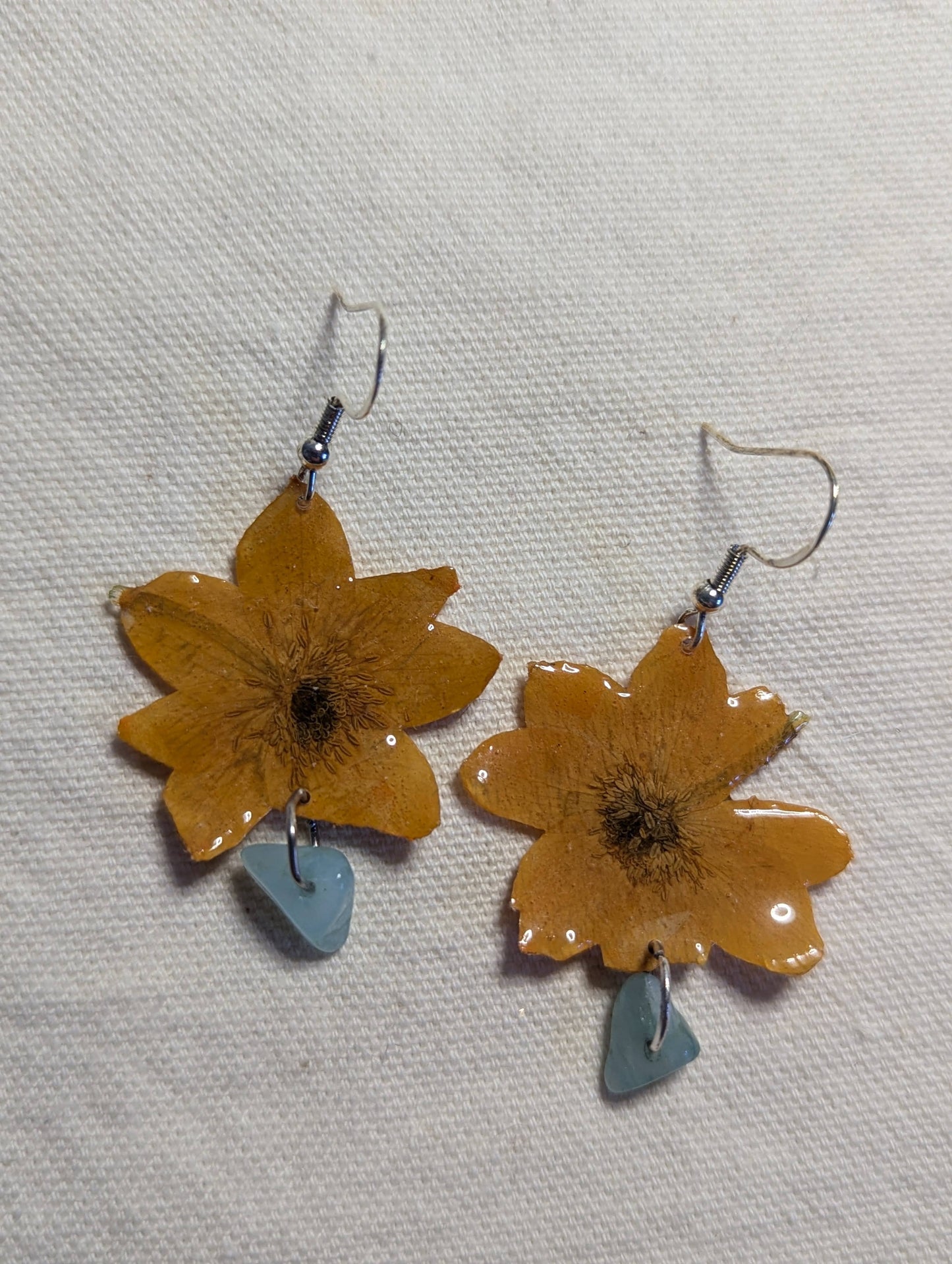Orange Wildflower Natural Form Earrings w/ Gemstones