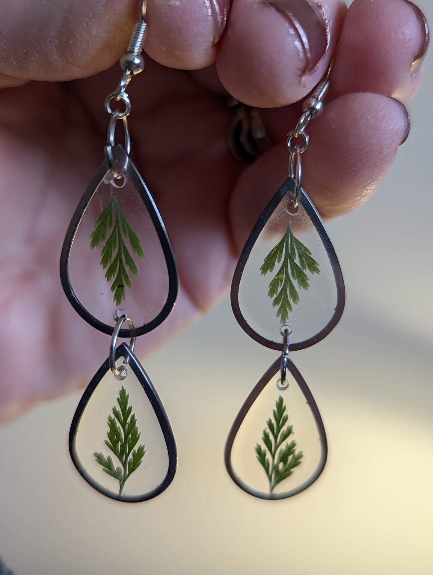 Fern Stainless-Steel Double Drop Earrings