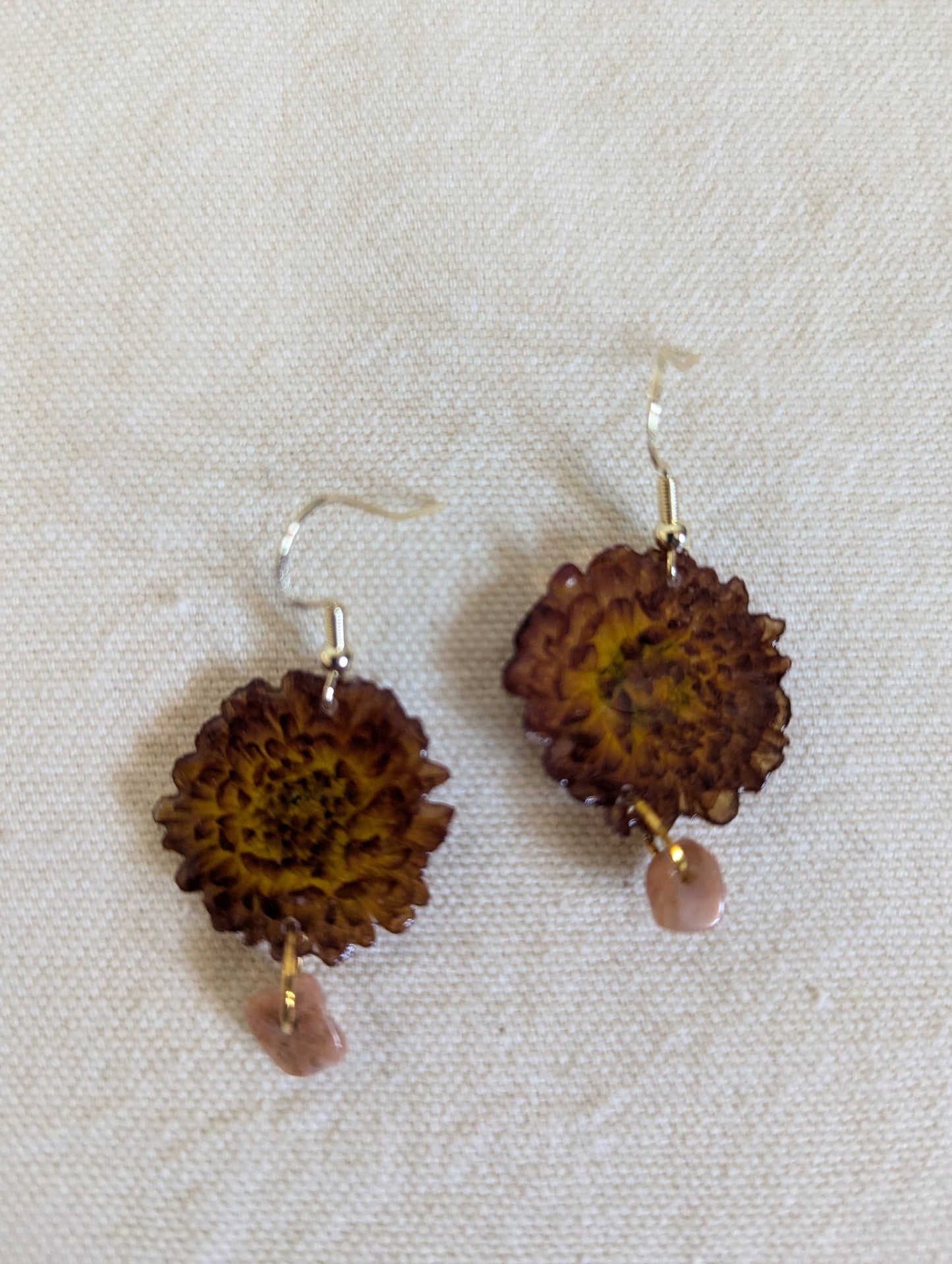Miniature Mums Natural Form Earrings w/ Gemstones