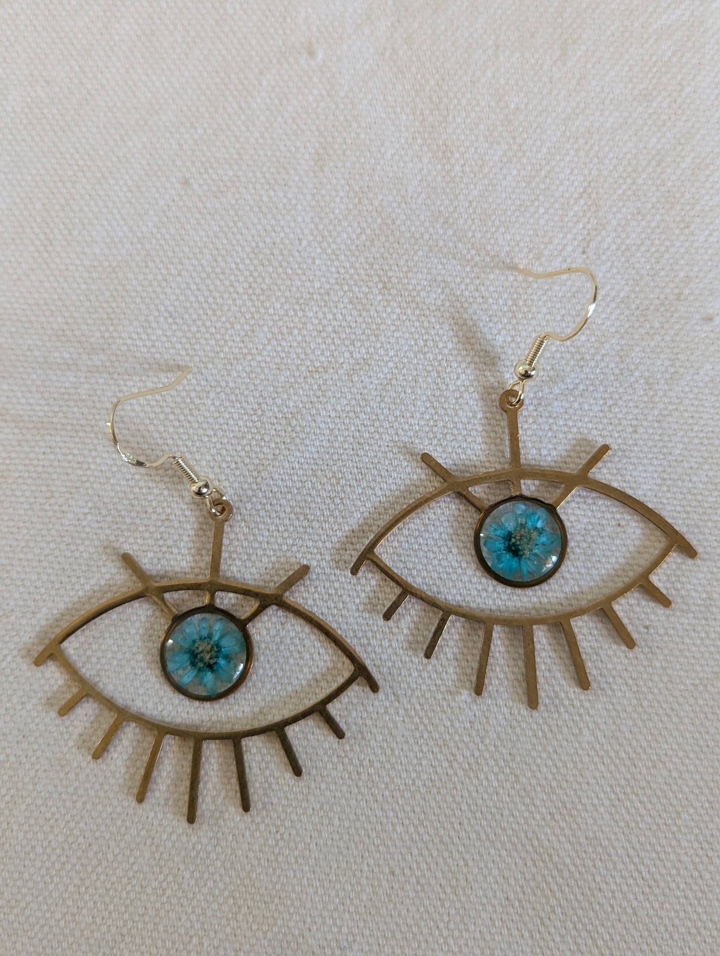 Light Blue Daisy Brass Eye Earrings