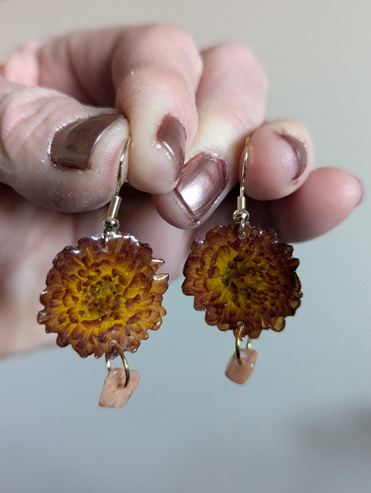 Miniature Mums Natural Form Earrings w/ Gemstones
