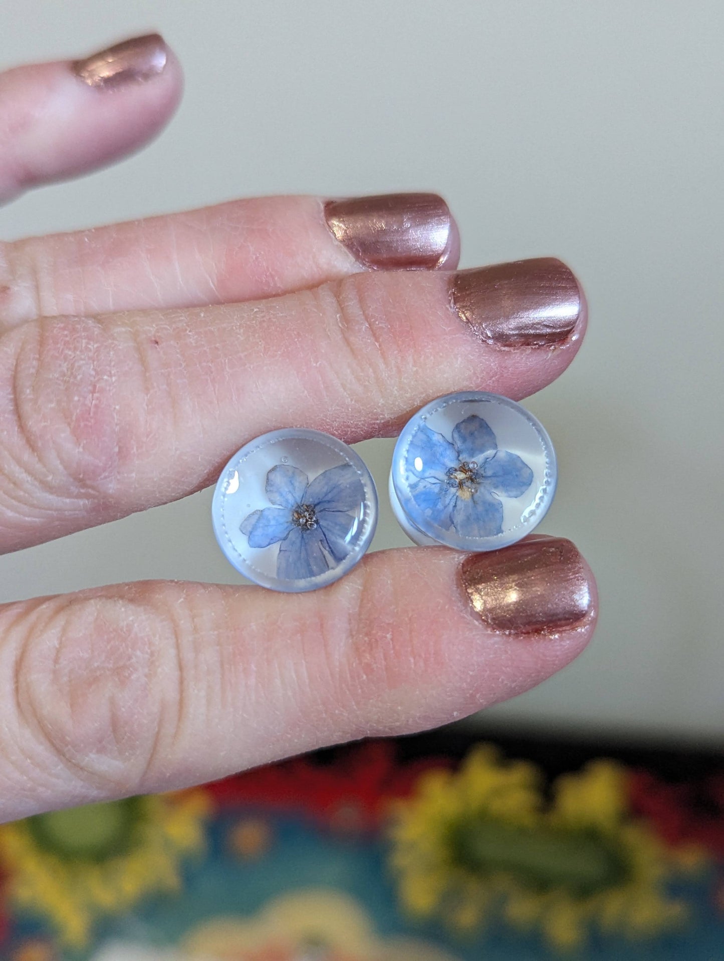 Light Blue Wildflower 14mm/0.55in Ear Plugs/Gauge