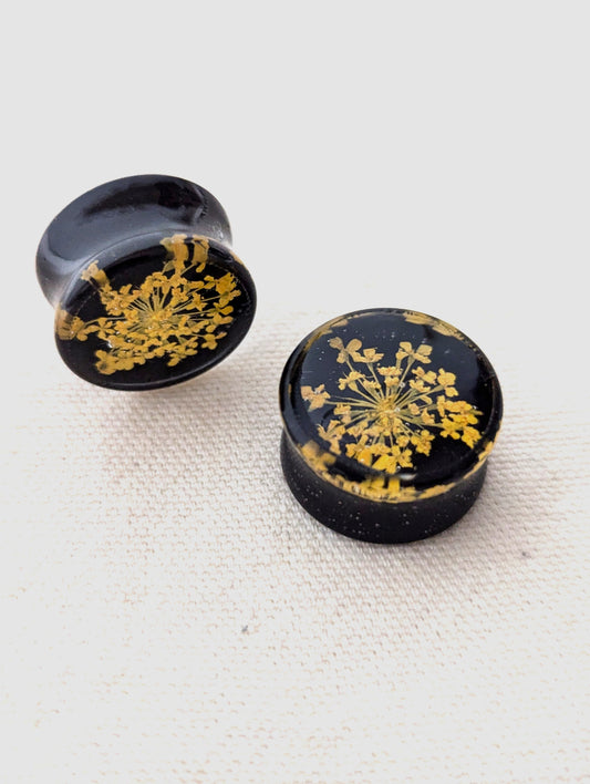 Orange Queen Anne's Lace & Black 20mm/0.79in Ear Plugs/Gauge